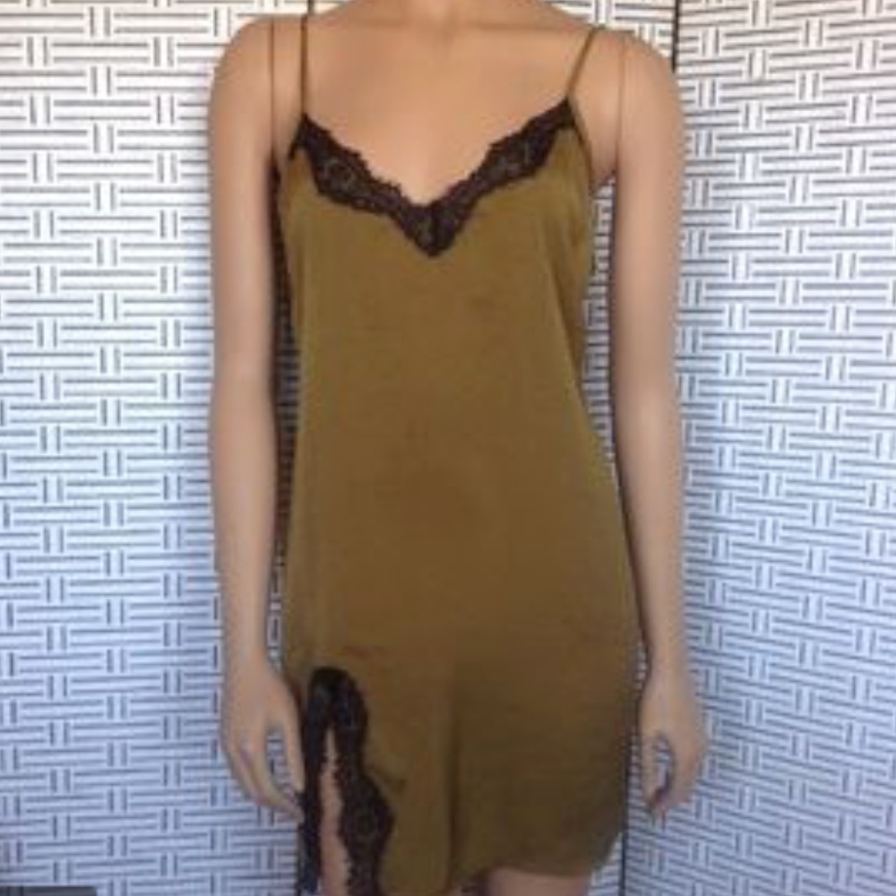 Urban Outfitters Olive Green Satin Slip Dress